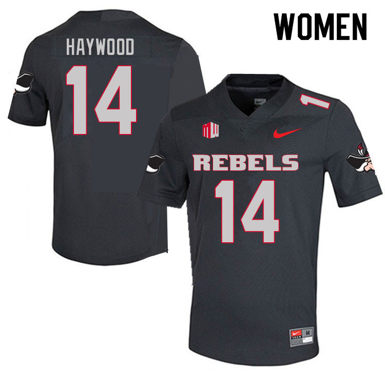 Women #14 Jared Haywood UNLV Rebels College Football Jerseys Sale-Charcoal - Click Image to Close